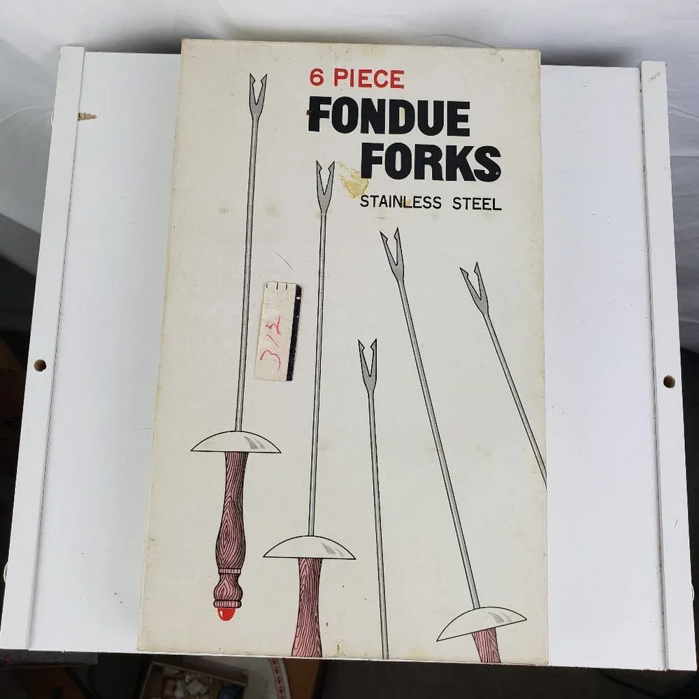 Vtg 6 Piece Fondue Forks Set Stainless